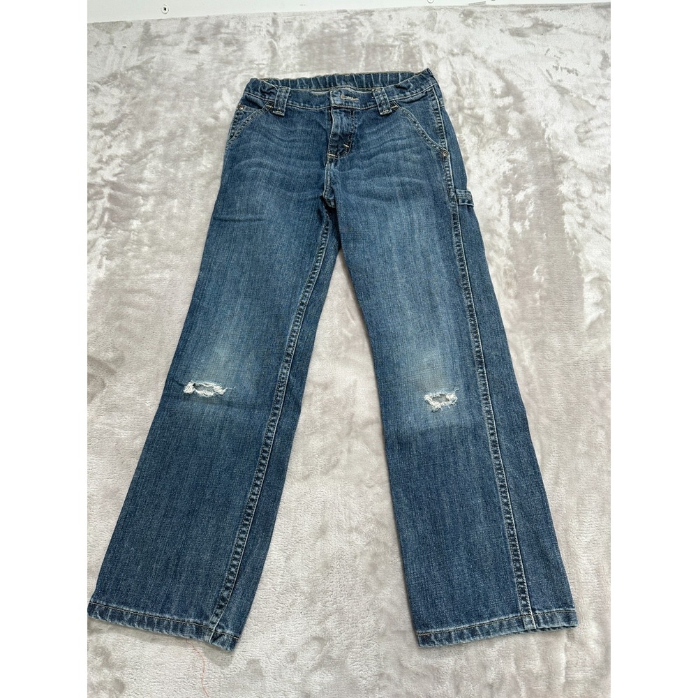 Wrangler Carpenter Jeans Boys Size 10 Blue Distressed WRG Hero Originals Utility